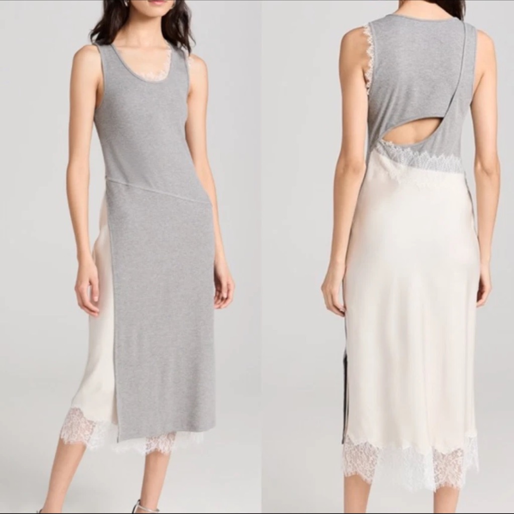 3.1 Phillip Lim Deconstructed Tank Midi Dress Lace Trim Grey Small Nwt